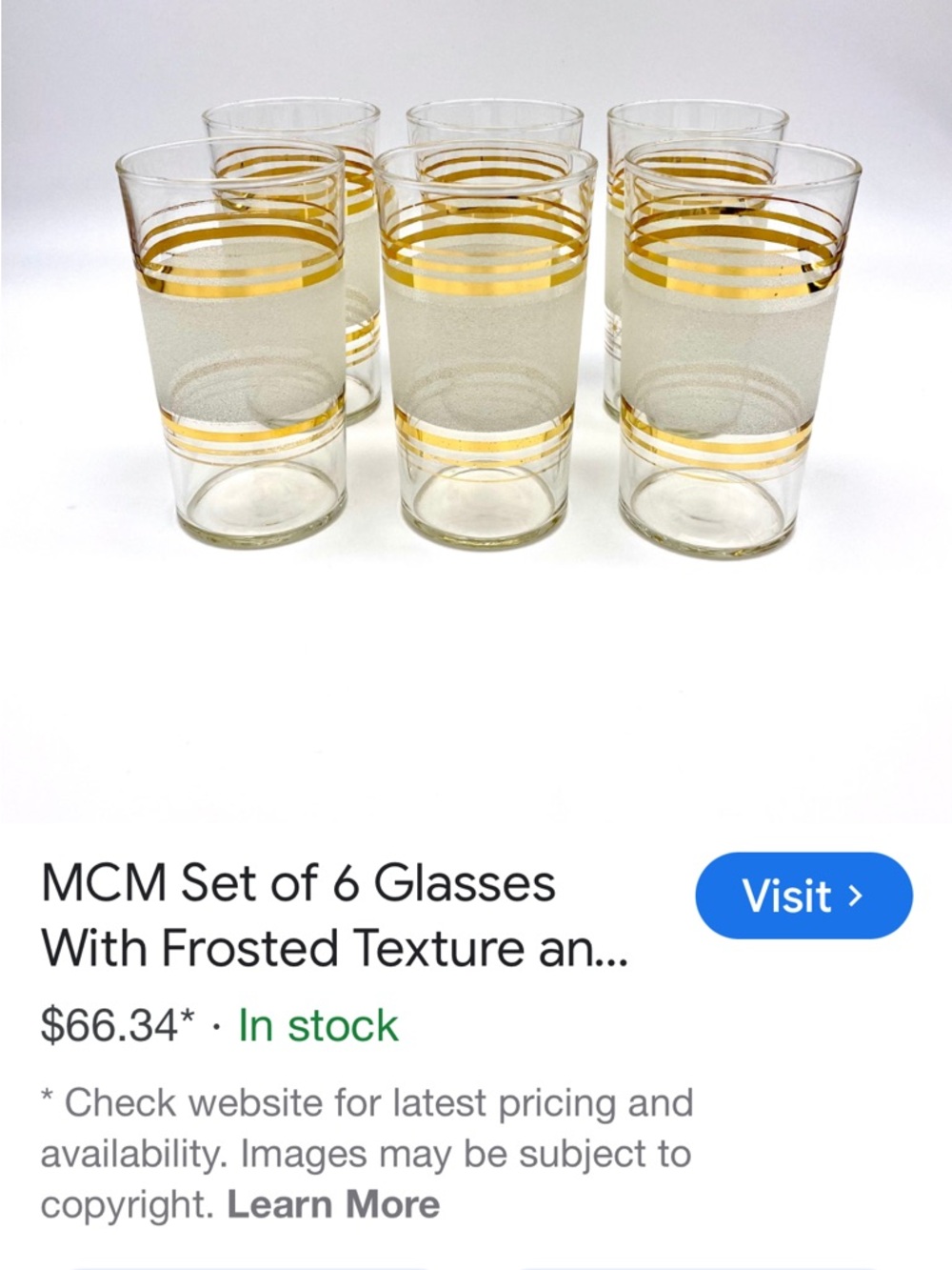 MCM Frosted Glass Tumbler Set with Gold Bands - Clear and Gold